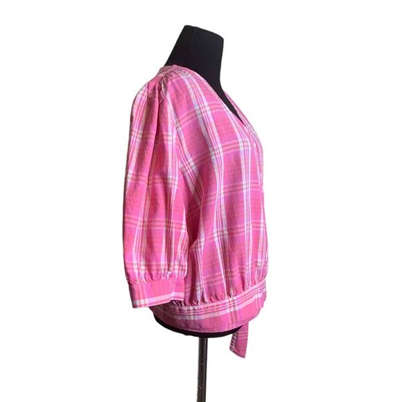 Anna pink plaid 1/2 sleeves wrap blouse size XL - Picture 6 of 8